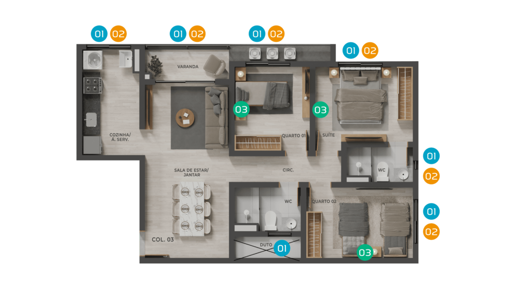 Planta 03 - 3 dorm 72,64m