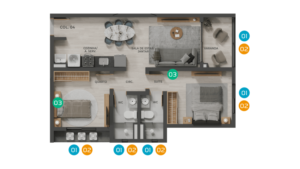 Planta 01 - 2 dorm 57,06m