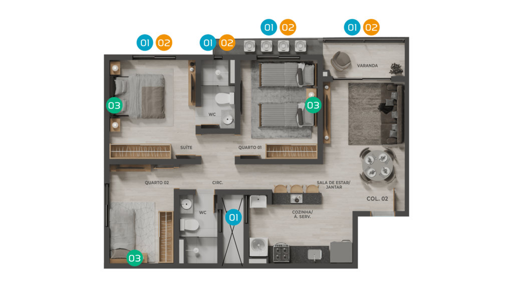 Planta 04 - 3 dorm 75,52m