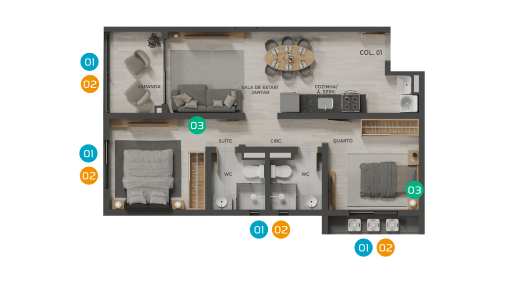 Planta 02 - 2 dorm 57,95m