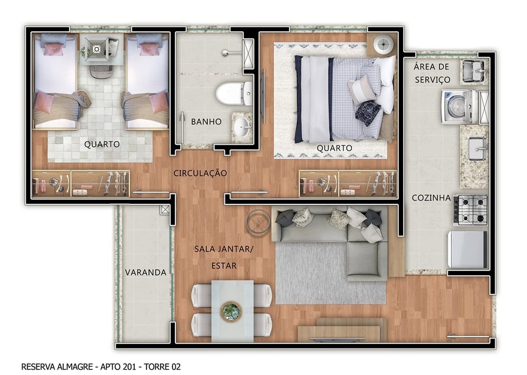 Planta 02 - 2 dorm 46,32m