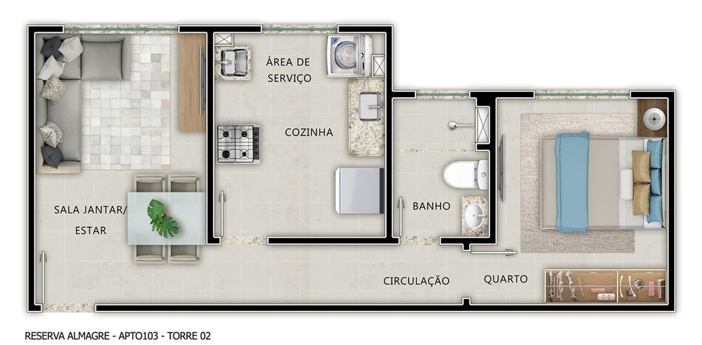 Planta 01 - 1 dorm 39,15m