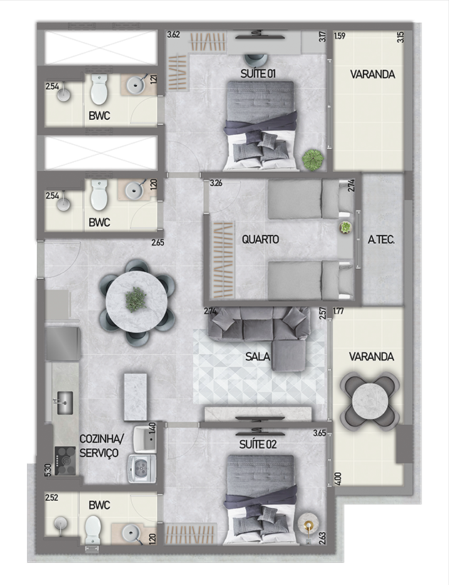 Planta 04 - 3 dorm 93m