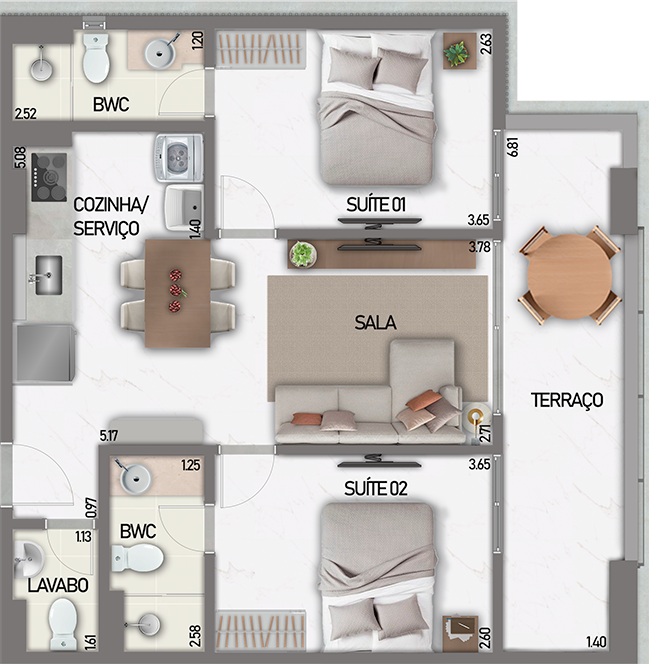 Planta 01 - 2 dorm 68m