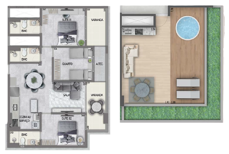 Planta 12  - 3 dorm 166m - cobertura duplex