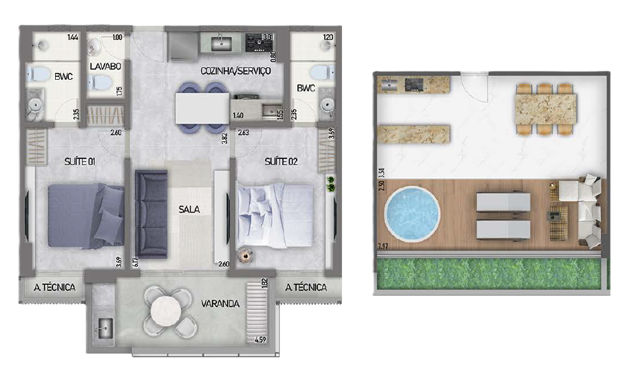 Planta 06 - 2 dorm 131m - cobertura duplex