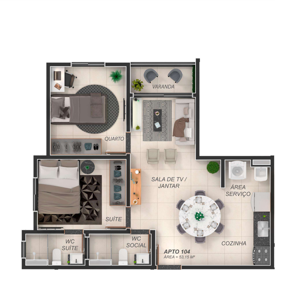 Planta 04 - 2 dorm 53m