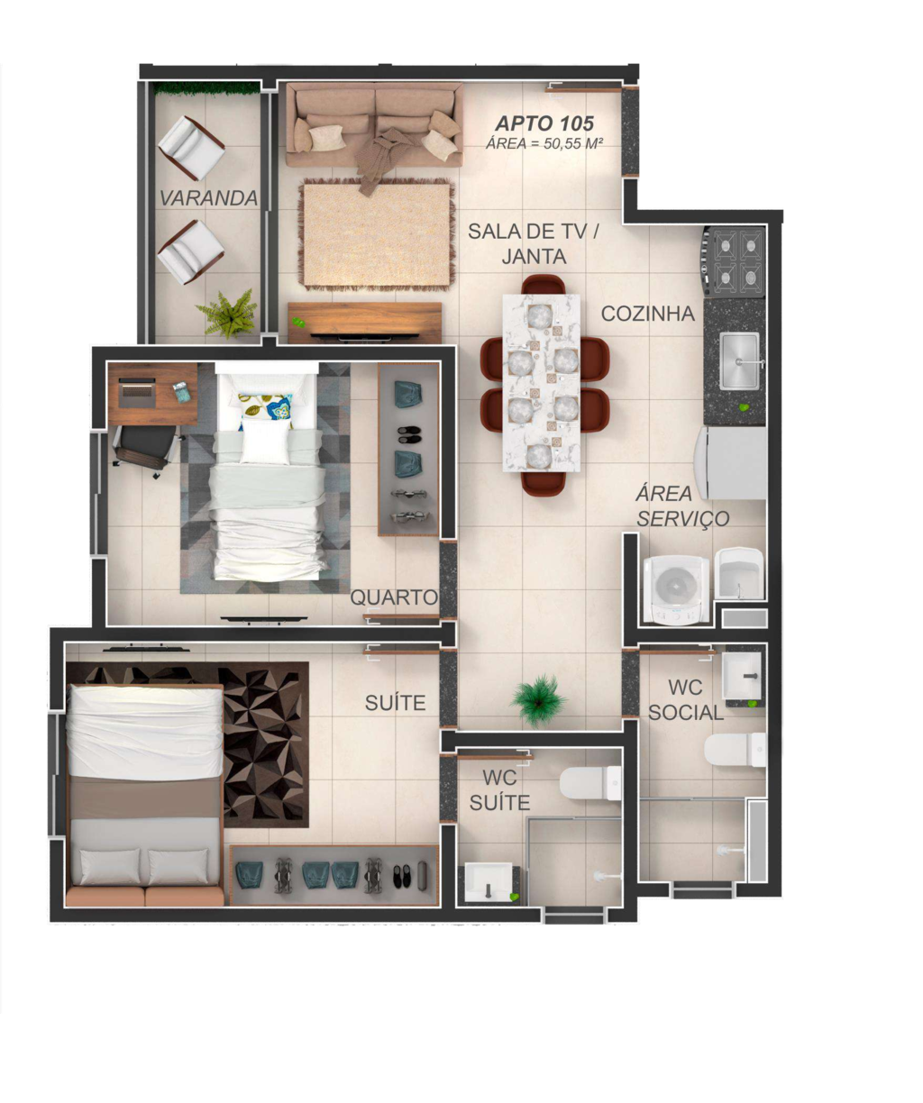 Planta 02 - 2 dorm 50m