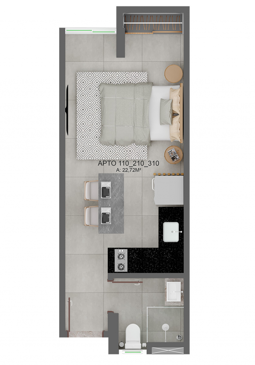 Planta 07 - 1 dorm 22,72m - studio