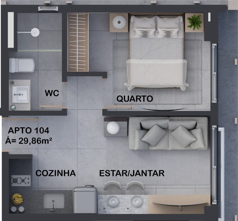 Planta 01 - 1 dorm 29,86m