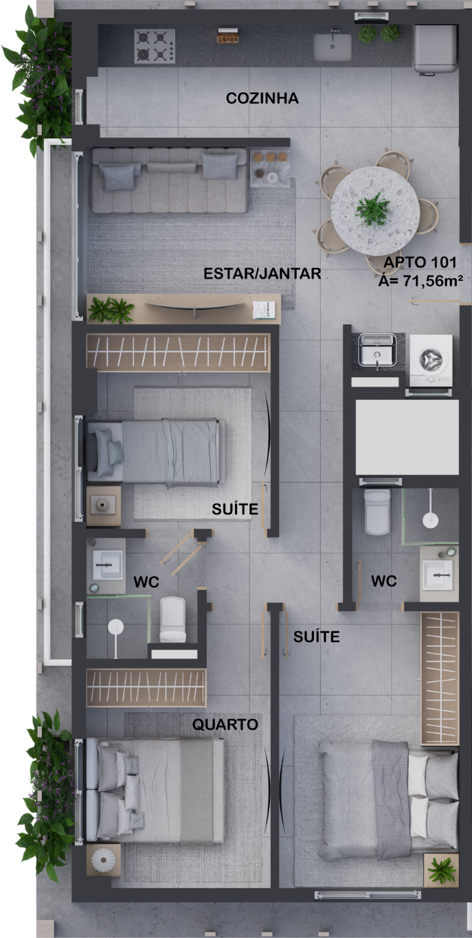 Planta 04 - 3 dorm 71,56m