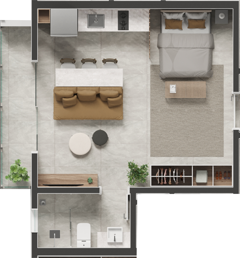 Planta 04 - 1 dorm 33,80m - studio