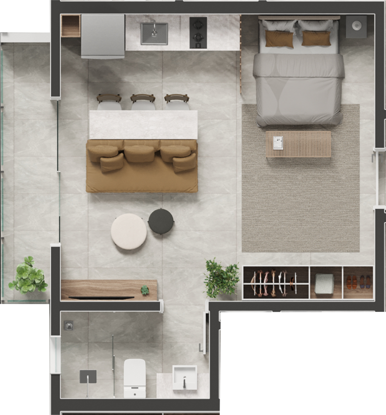 Planta 04 - 1 dorm 33,80m - studio