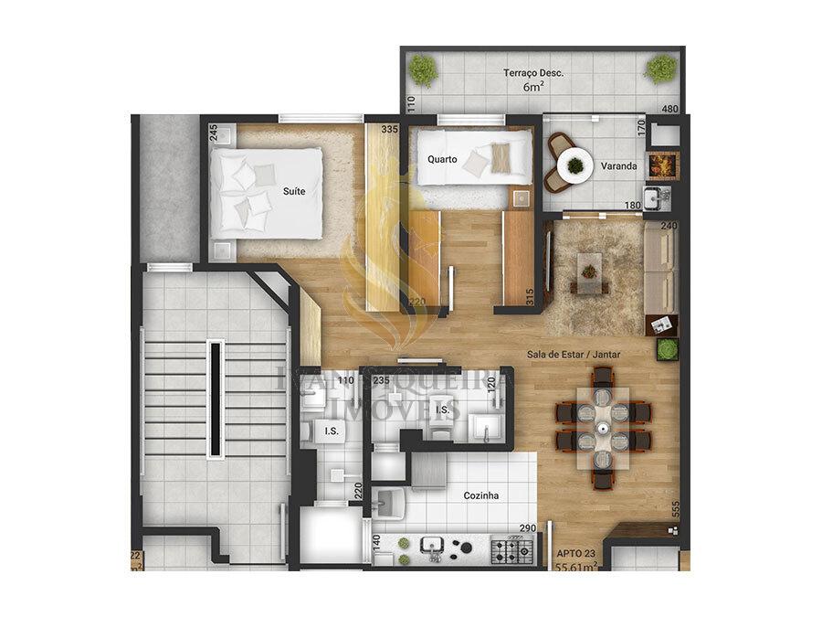 Planta 01 - 2 dorm 55 61m - garden