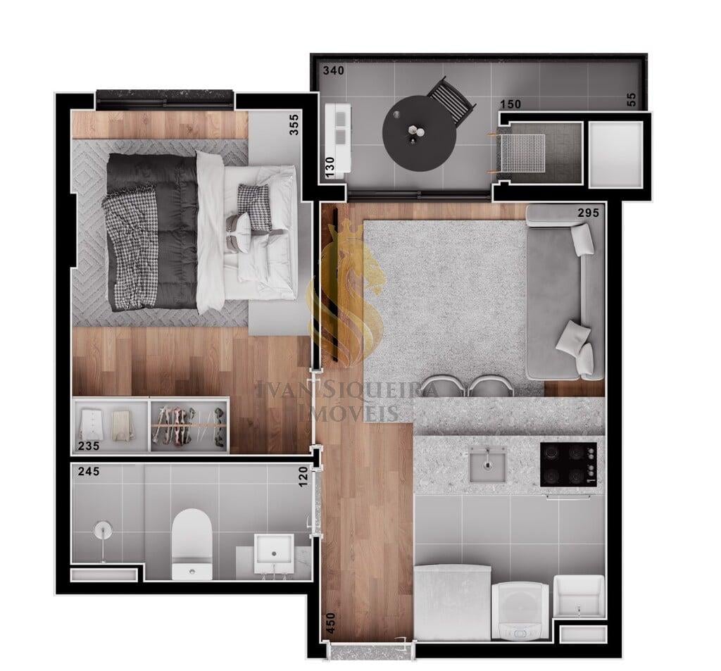 Planta 01 - 1 dorm 33,57m