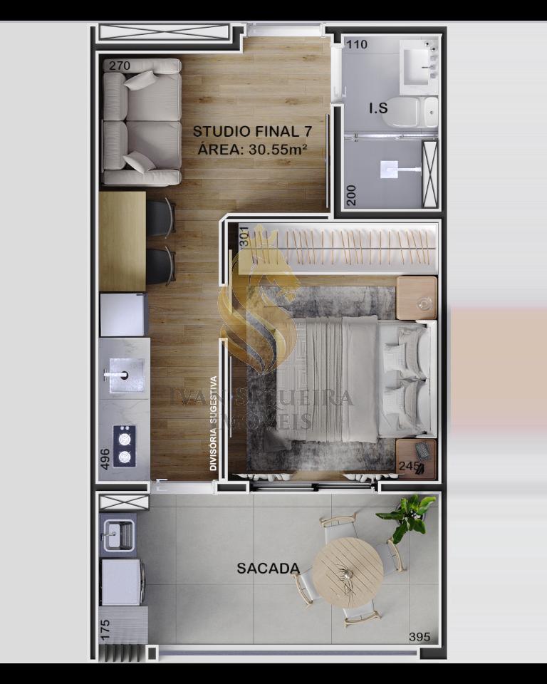 Planta 09 - 1 dorm 30,55m - studio