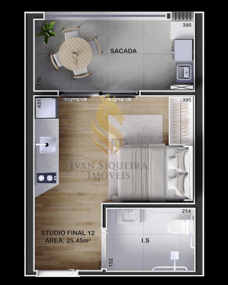 Planta 02 - 1 dorm 25,45m - studio