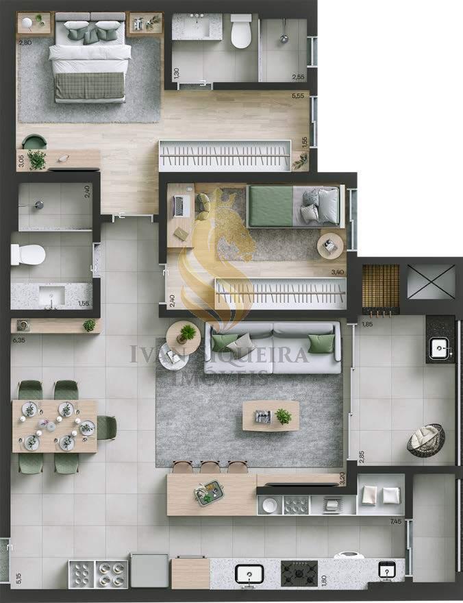 Planta 02 - 2 dorm 85m