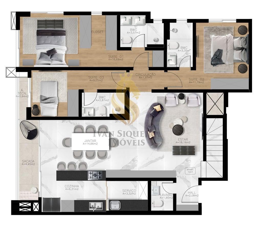 Planta 03 - 3 dorm 249 54m - cobertura duplex - inferior