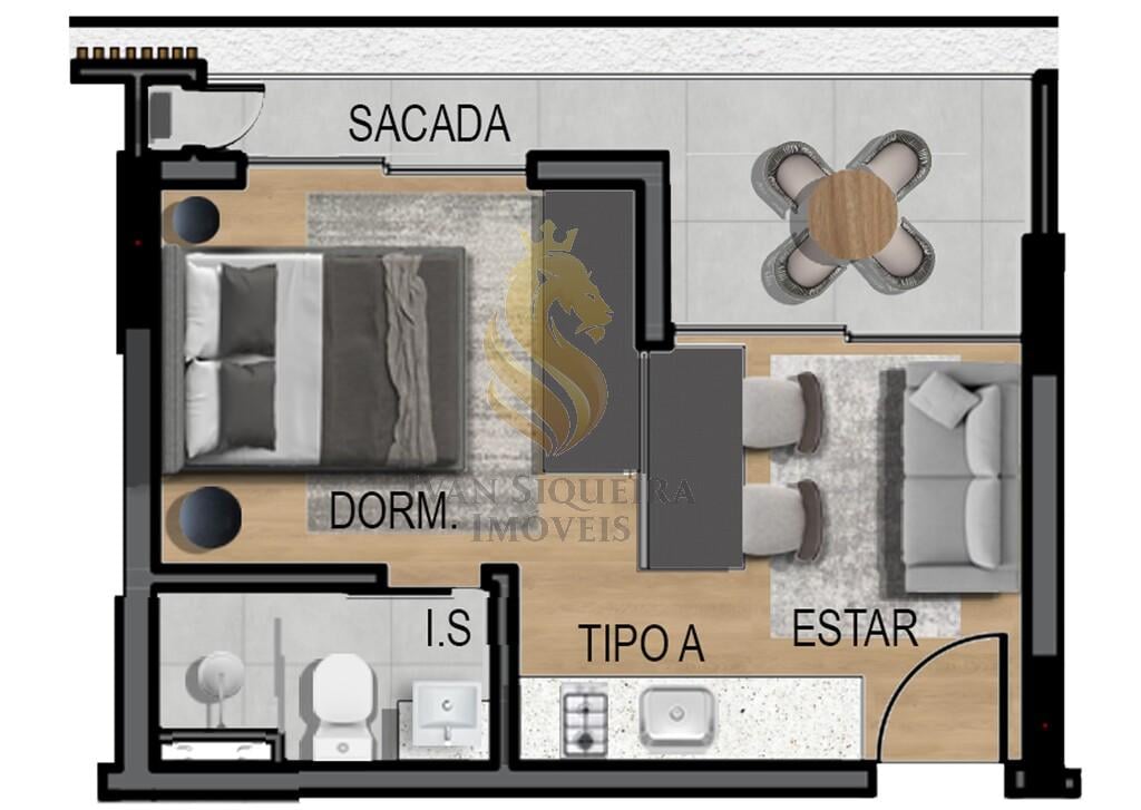 Planta 02 - 1 dorm 25m - studio