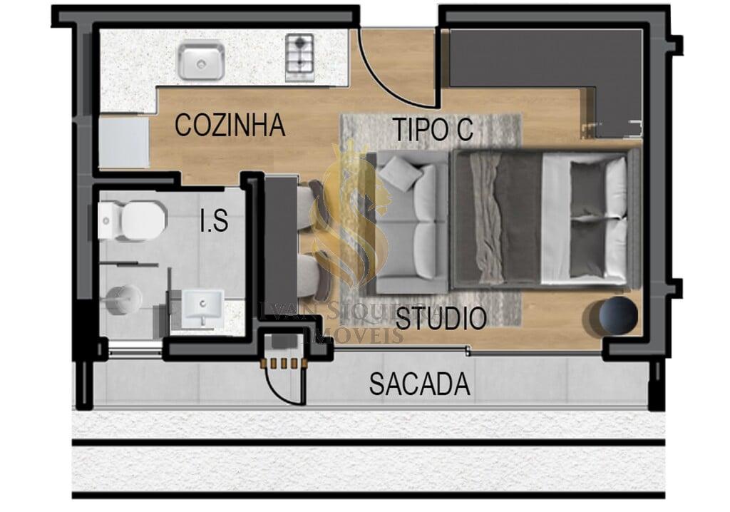 Planta 01 - 1 dorm 22m - studio