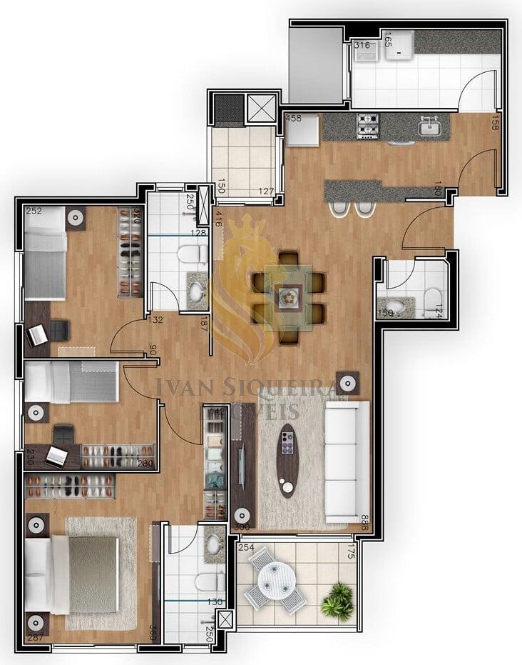 Planta 03 - 3 dorm 96m