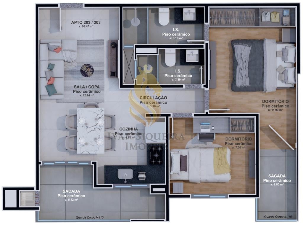 Planta 03 - 2 dorm 60,23m