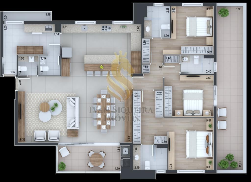 Planta 06 - 3 dorm 226,92m - cobertura duplex - inferior