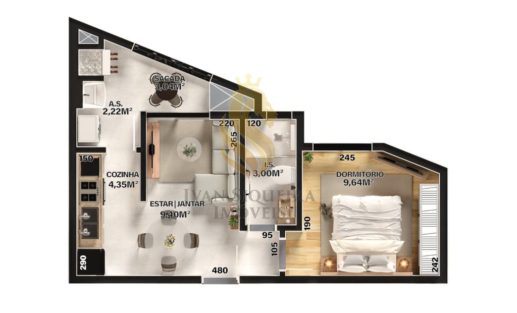 Planta 01 - 1 dorm 38,43m