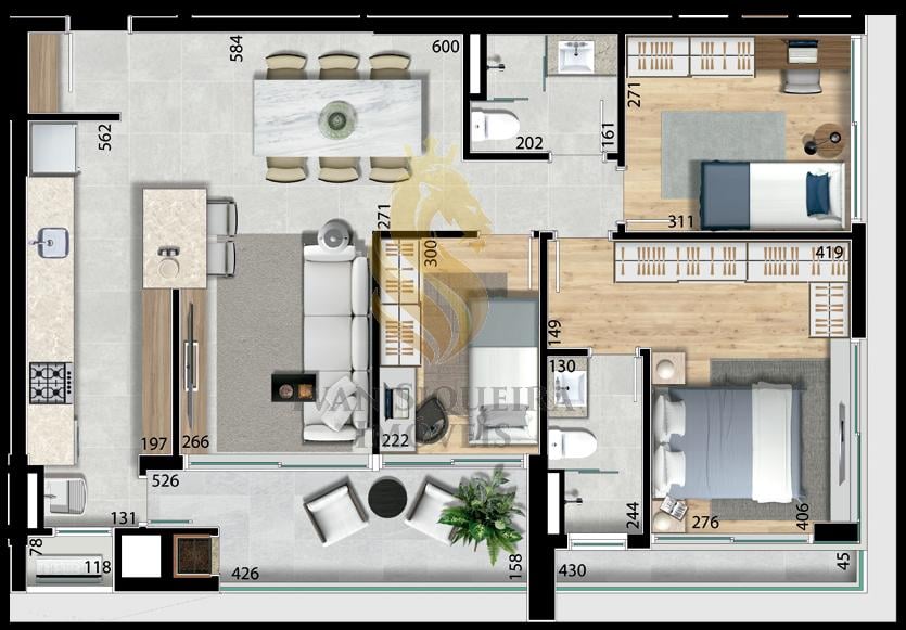 Planta 02 - 3 dorm 90,70m