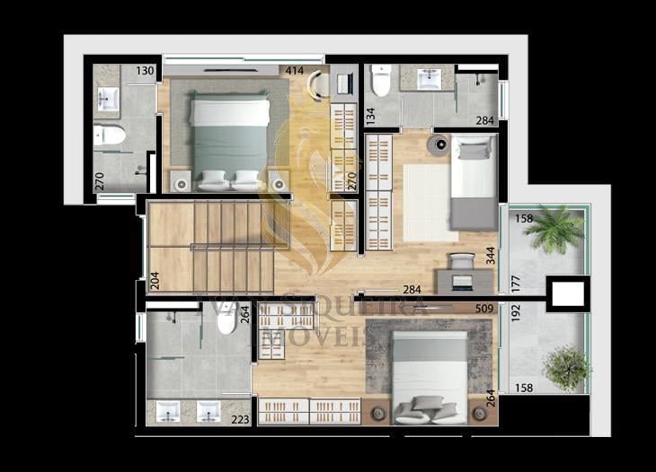 Planta 10 - 3 dorm 159,05m - cobertura duplex - superior