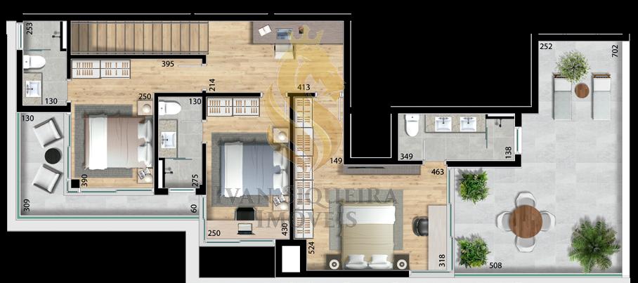 Planta 15 - 3 dorm 203,17m - cobertura duplex - superior