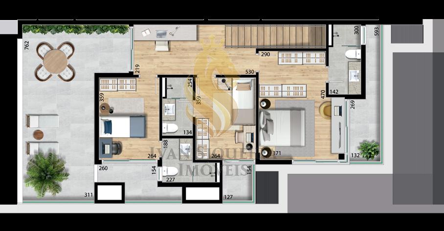 Planta 13 - 3 dorm 199,37m - cobertura duplex - superior