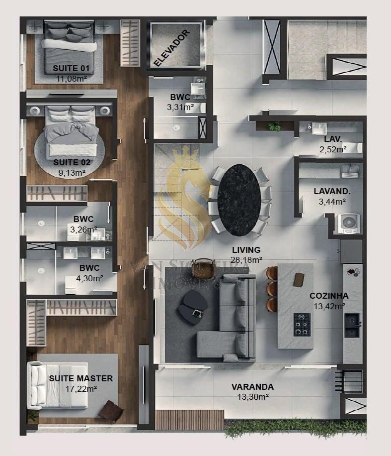 Planta 06 - 4 dorm 261m - cobertura duplex - inferior