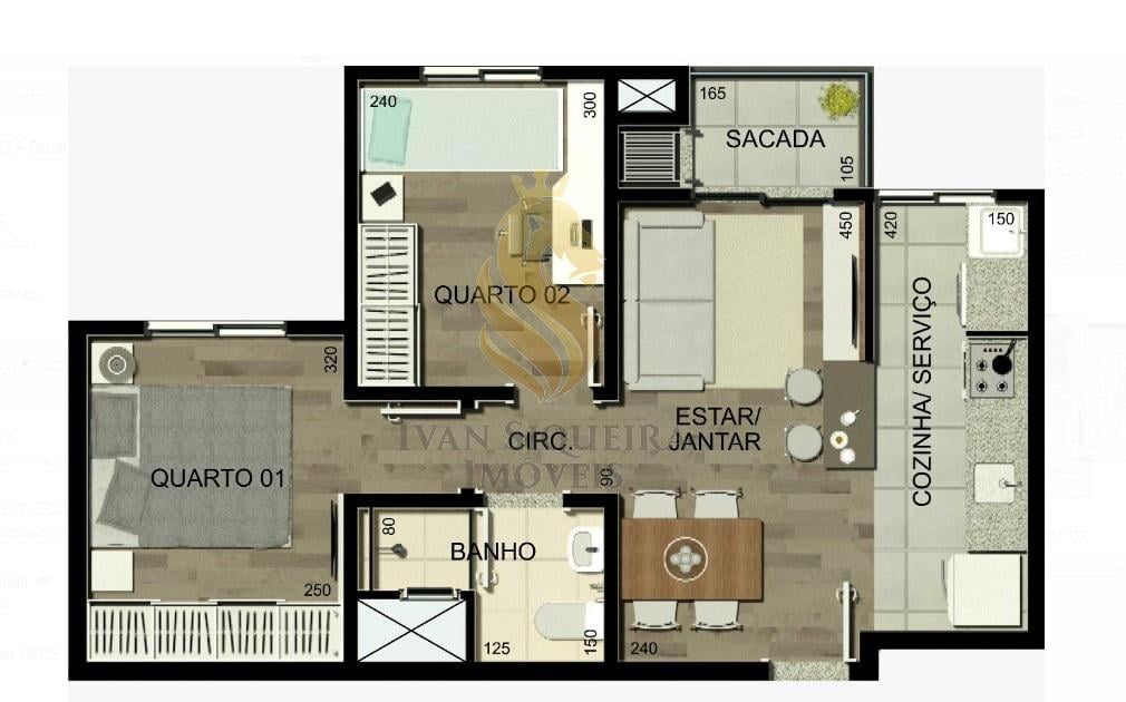 Planta 02 - 2 dorm 46,65m