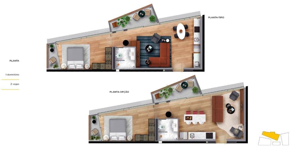 Planta 02 - 1 dorm 61m