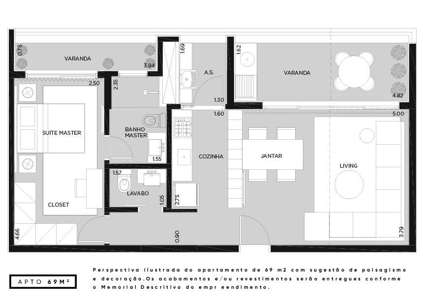 Planta 01 - 1 dorm 69m