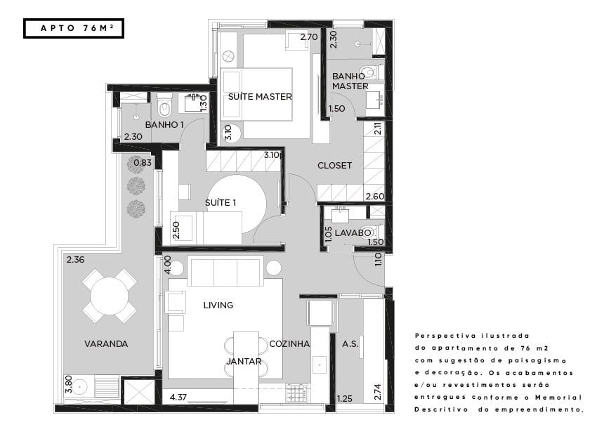 Planta 02 - 2 dorm 76m