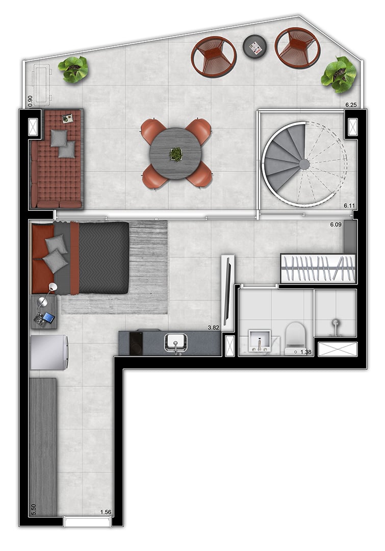 Planta 12 - 1 dorm 63m - cobertura pavimento inferior