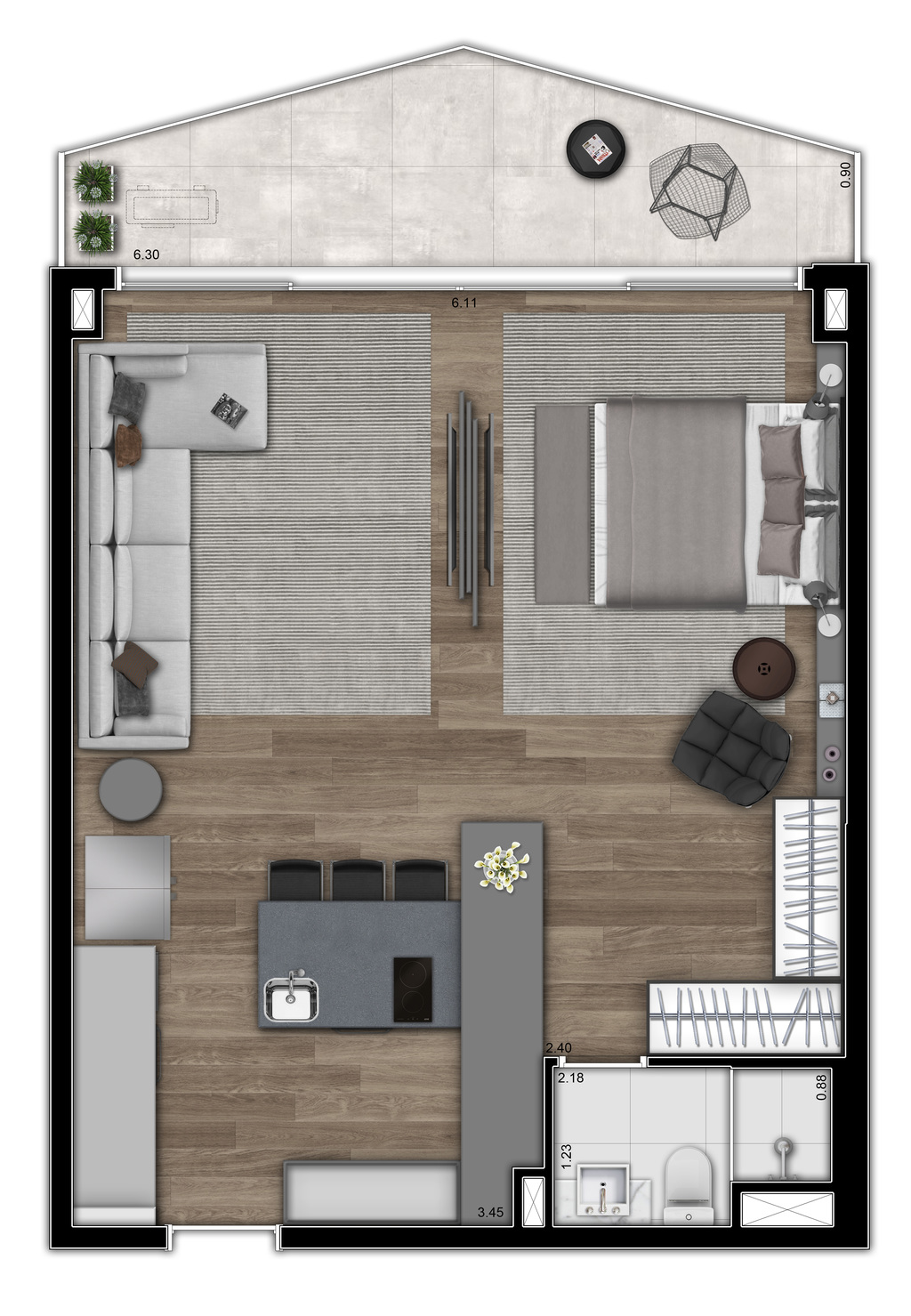 Planta 10 - 1 dorm 57m - studio opo