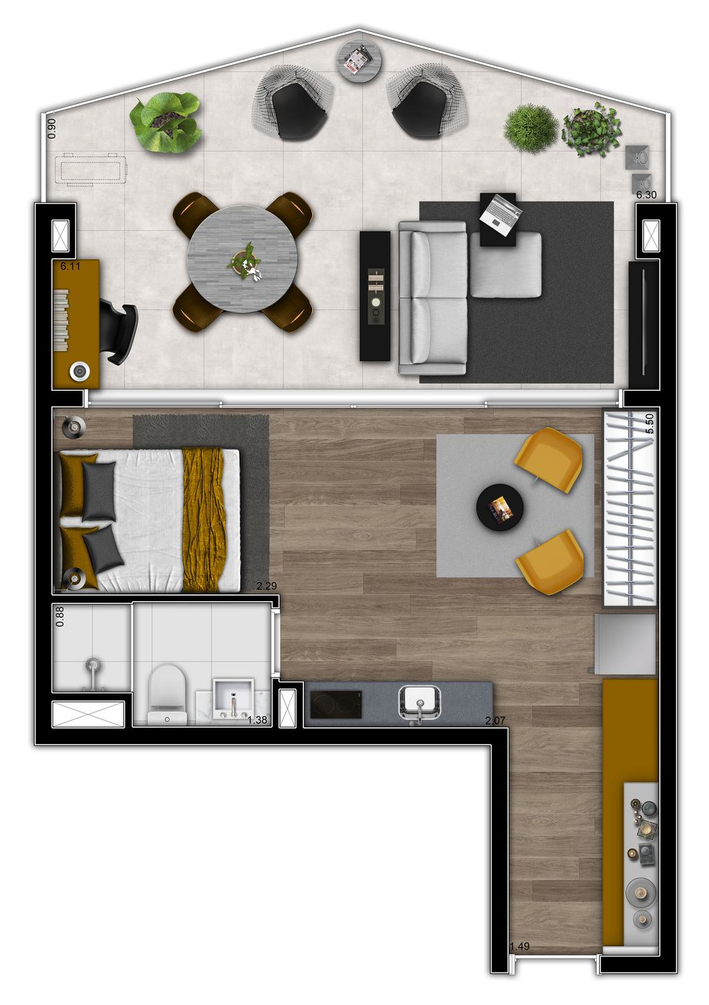 Planta 07 -1 dorm  46m - studio