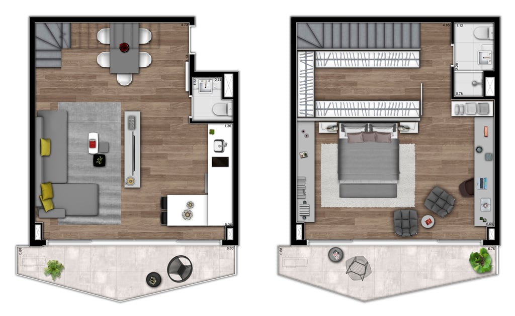 Planta 18 - 1 dorm 103m - duplex