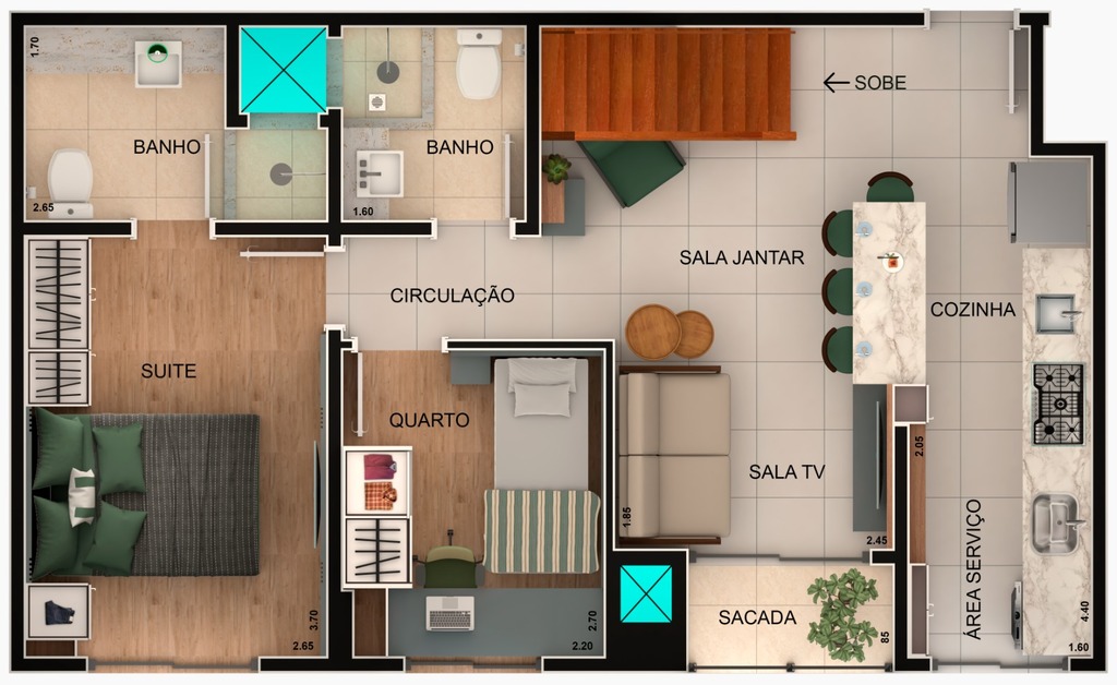 Planta 02 - 3 dorm 120,65m - cobertura duplex - inferior