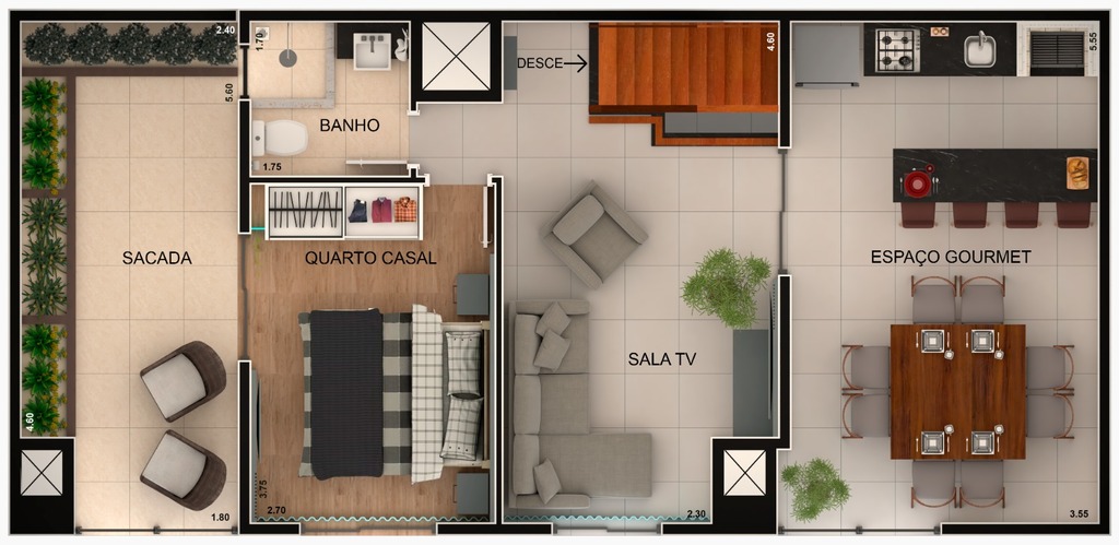 Planta 03 - 3 dorm 120,65m - cobertura duplex - superior