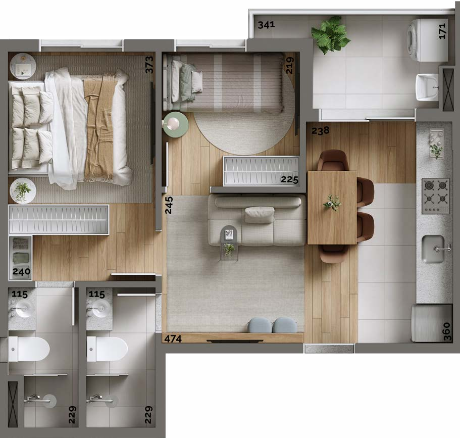 Planta 04 - 2 dorm 44,69m