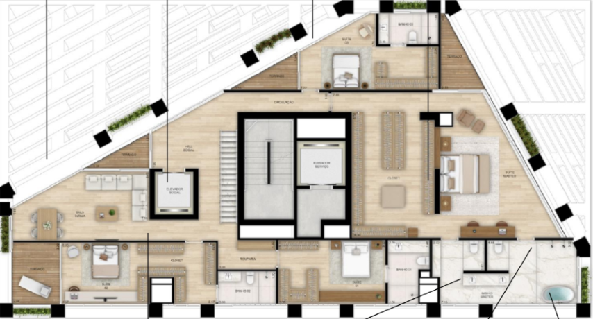 Planta 12 - 4 dorm 550m - cobertura duplex inferior