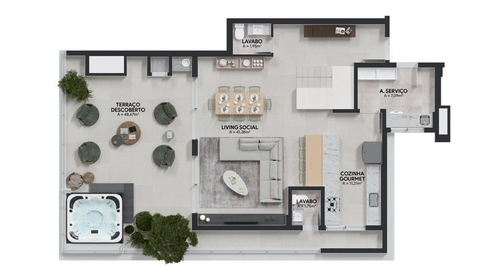 Planta 08 - 3 dorm 220,07m - cobertura duplex - inferior