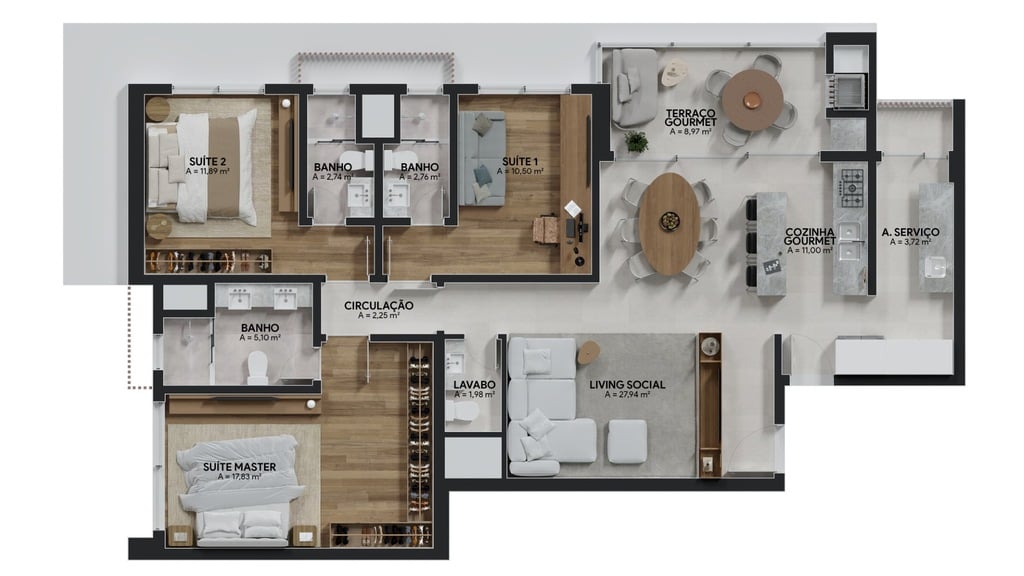 Planta 03 - 3 dorm 125,69m