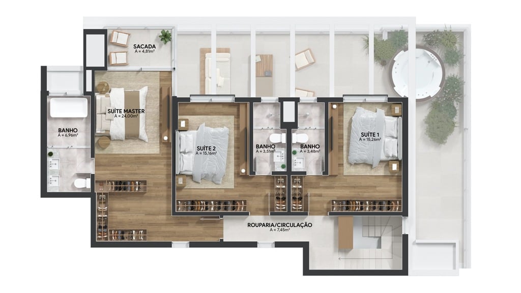 Planta 11 - 3 dorm 254,60m - cobertura duplex - superior