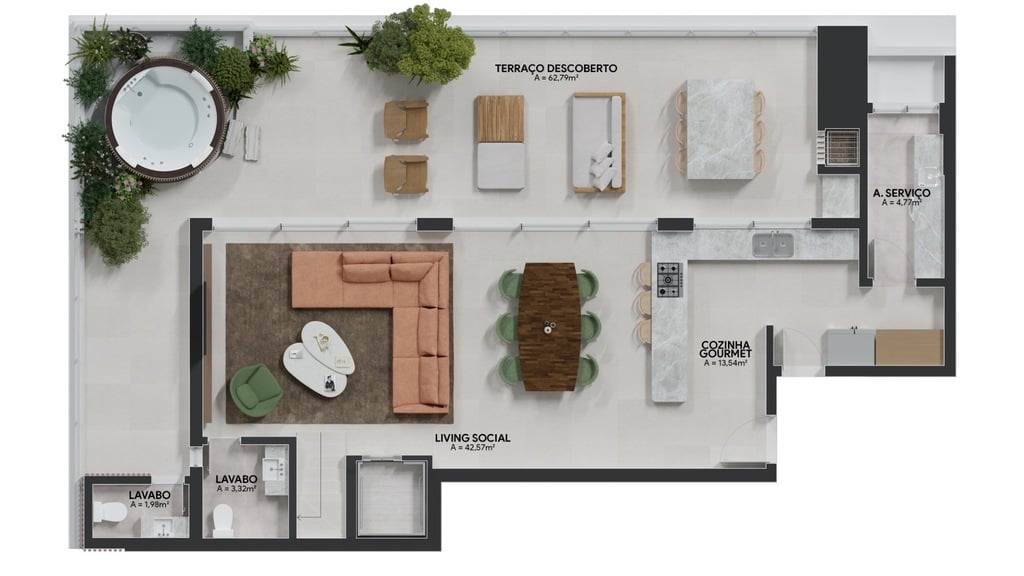 Planta 12 - 3 dorm 255,14m - cobertura duplex - inferior